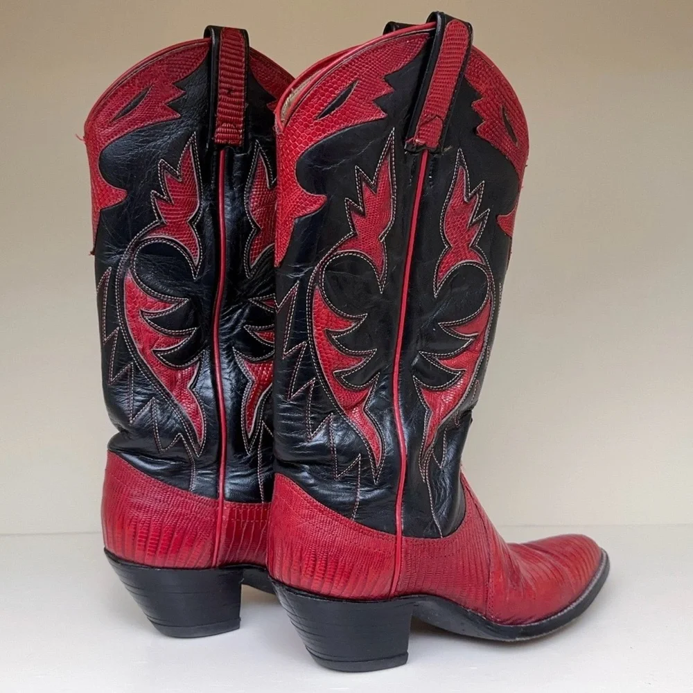 Dan Post Red & Black LIZARD Cowboy Boots. Sz 6 FLASH SALE! - Picture 5 of 9